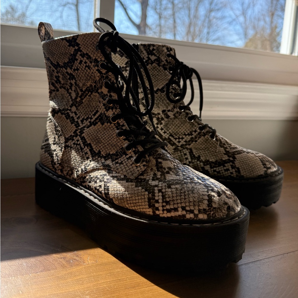 Worn once H&M snakeskin platform combat boots